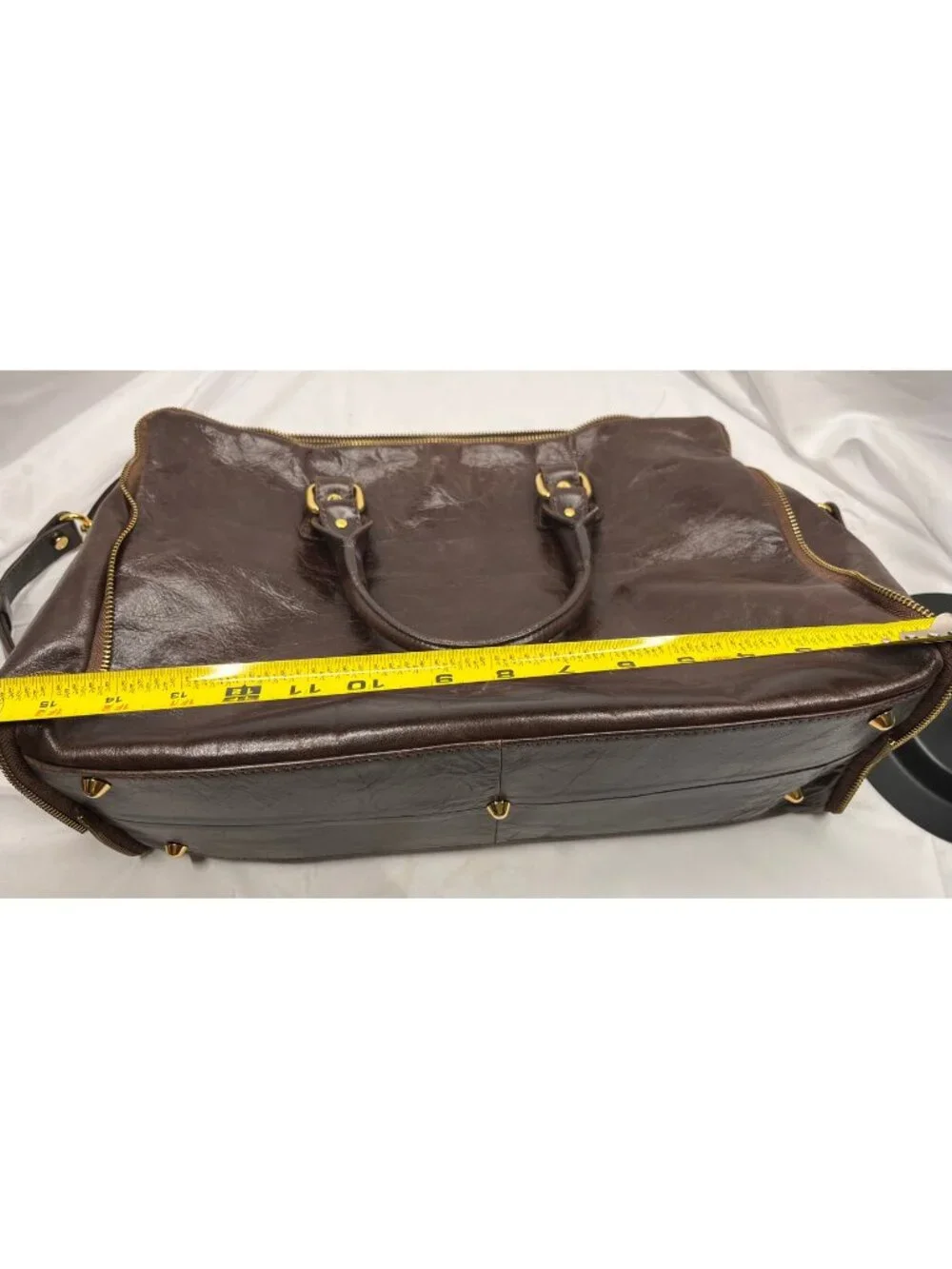 Jenrigo Italian Leather Brown Large Satchel Shoulder Bag Gold Hardware
